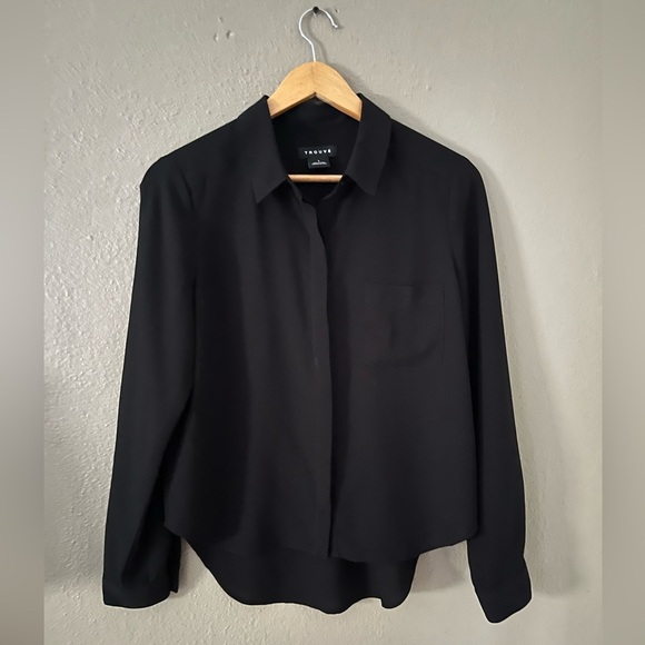 TROUVE Silky Button Down Long Sleeve blouse Size S In Black Style HL299932MI - Picture 12 of 13